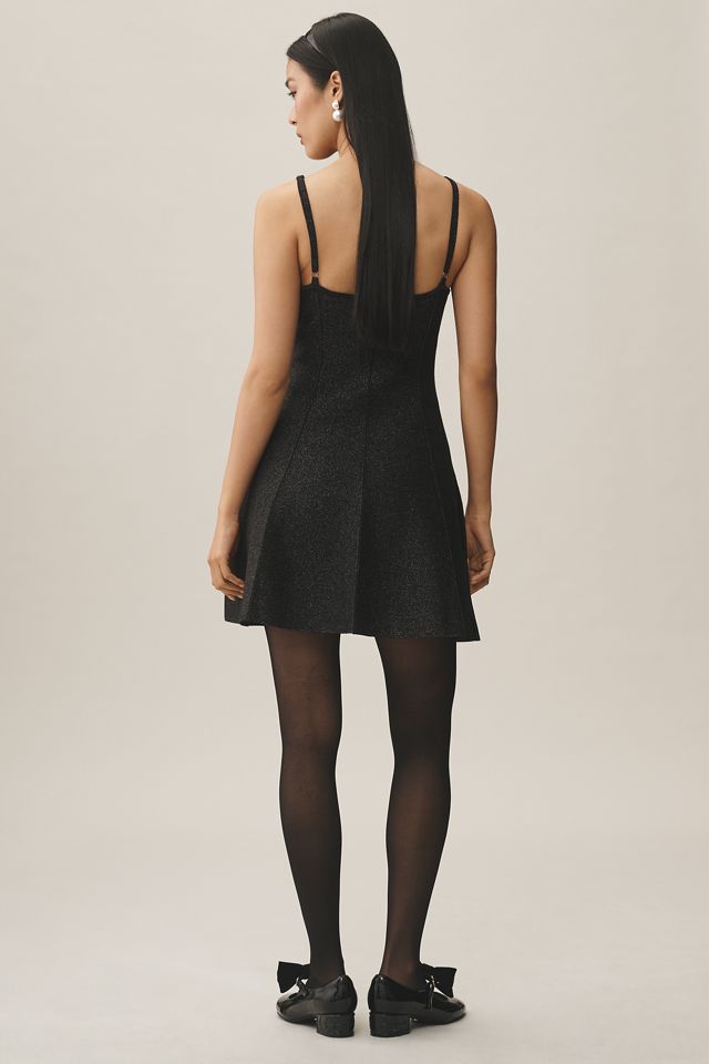 By Anthropologie Square-Neck Pleated A-Line Lurex Mini Sweater Dress #3