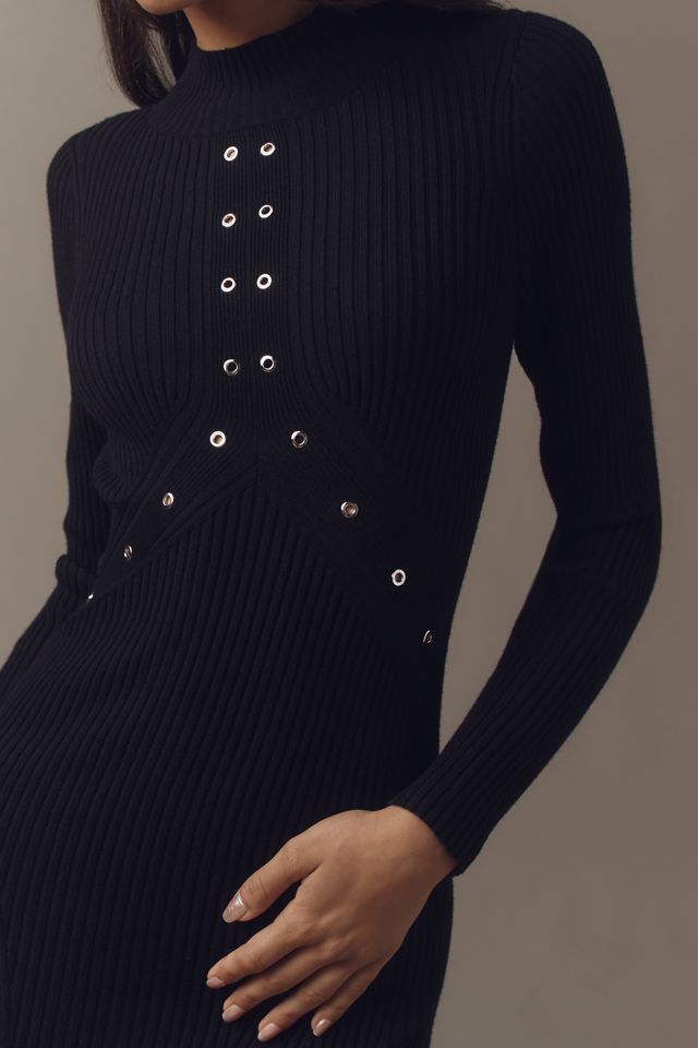 By Anthropologie Long-Sleeve Mock Neck Studded Sweater Midi Dress |  Anthropologie