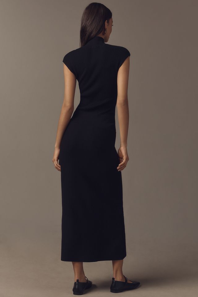 By Anthropologie Cap-Sleeve Mock Neck Button-Front Slim Sweater Midi Dress  | Anthropologie