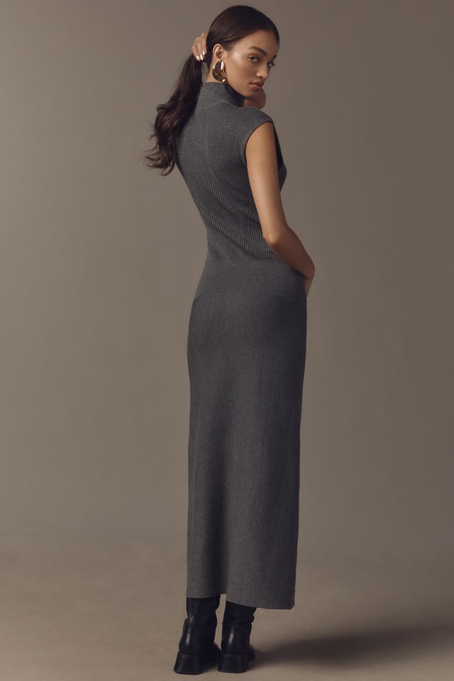 By Anthropologie Cap-Sleeve Mock Neck Button-Front Slim Knit Midi Dress #1