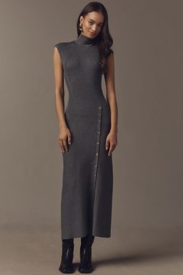 Von Anthropologie Ärmellos Mock Hals Knopf-Vorne Schlank Strick Midi Kleid