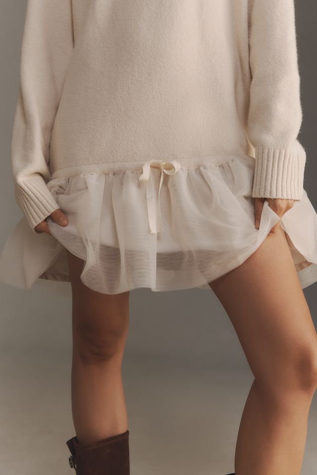 By Anthropologie Long-Sleeve Turtleneck Tulle Twofer Mini Dress #4