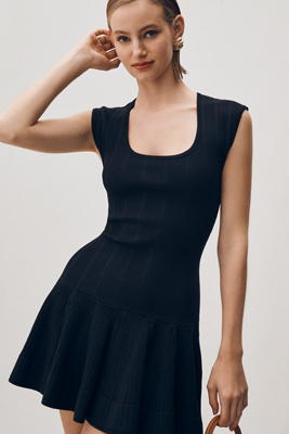 Maeve The Beca Ribbed Sweater Fit & Flare Mini Dress By  In Black