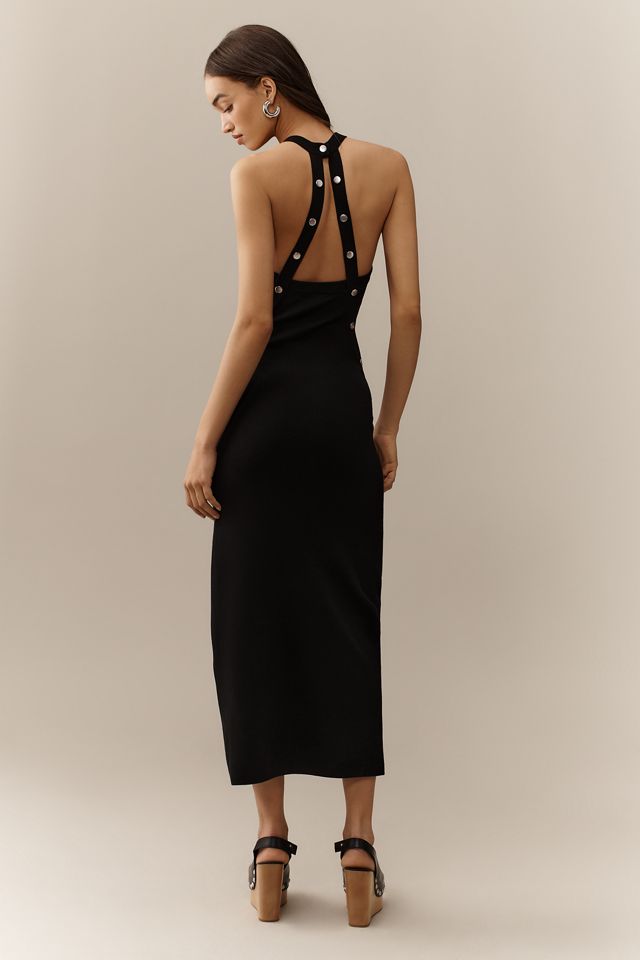 By Anthropologie Sleeveless Open-Back Snap Slim Midi Dress #3