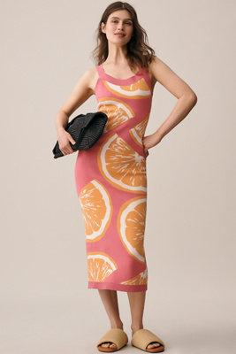 anthropologie Maeve Sleeveless Icon Slim Sweater Midi Dress Orange Pattern