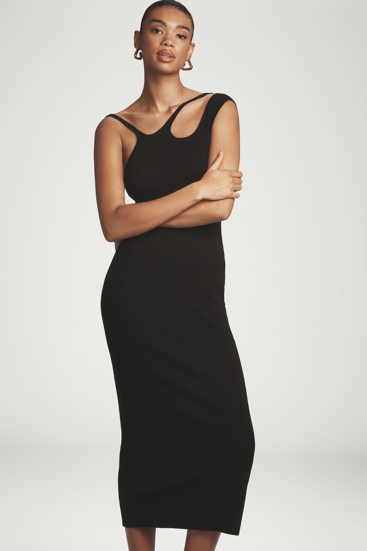 By Anthropologie Asymmetric Cut-Out Slim Sweater Midi Dress