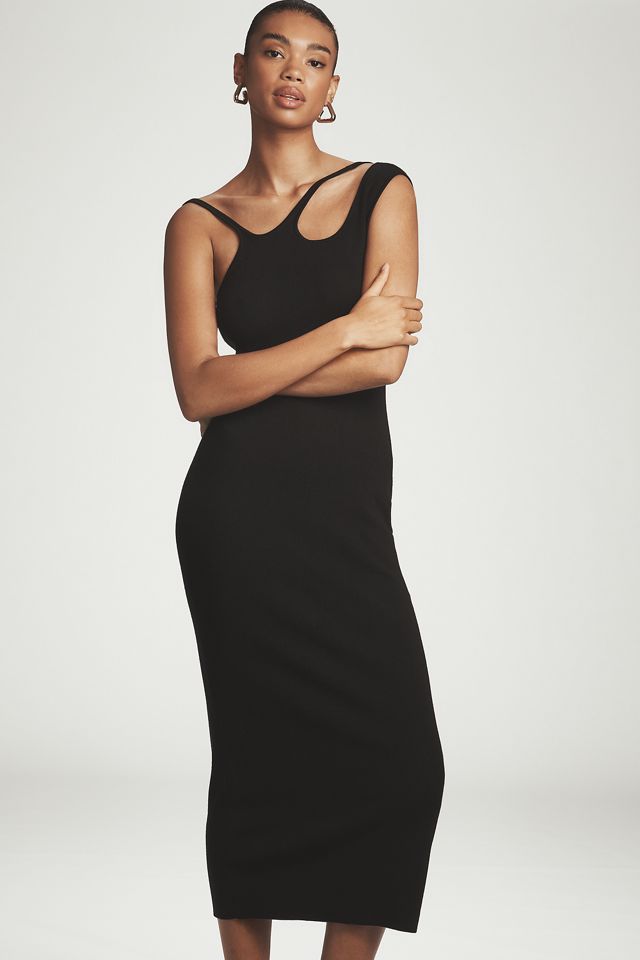 By Anthropologie Asymmetric Cut-Out Slim Sweater Midi Dress