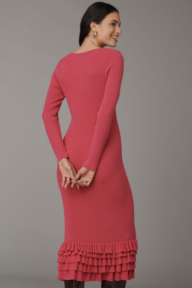 By Anthropologie Slim Ruffle Sweater Midi Dress #2