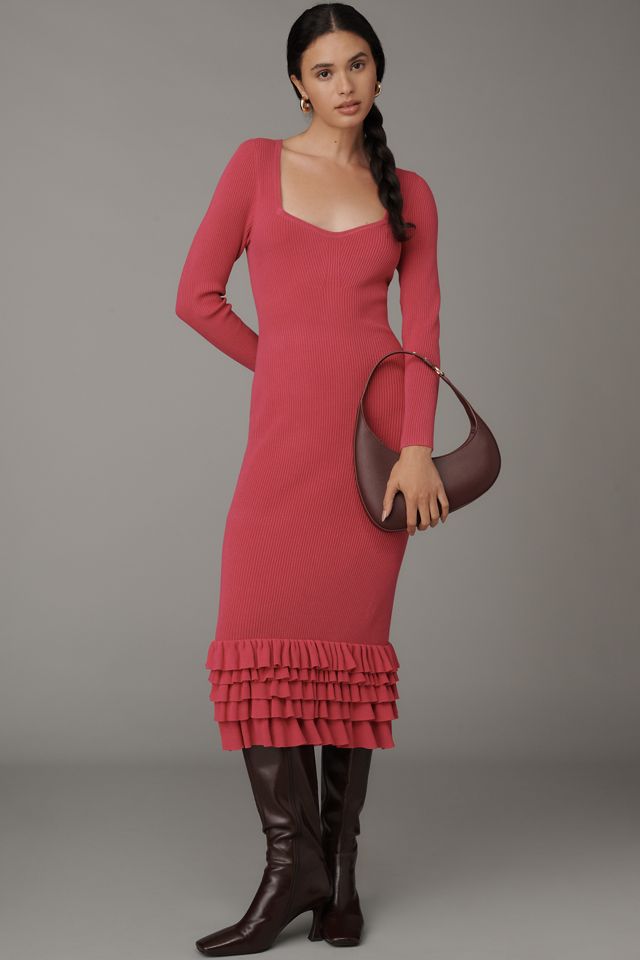 By Anthropologie Slim Ruffle Sweater Midi Dress #1
