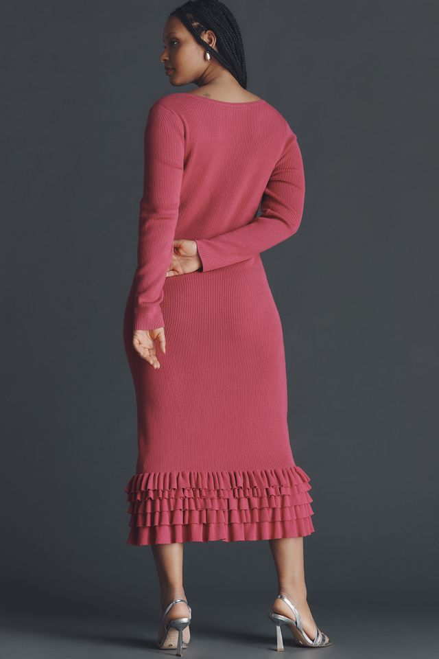 By Anthropologie Slim Ruffle Sweater Midi Dress #5