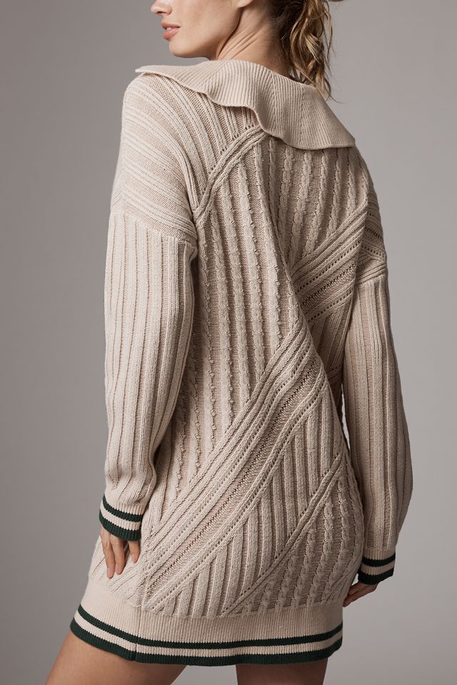 Maeve Cabled Long-Sleeve Zip-Neck Sweater Dress #1