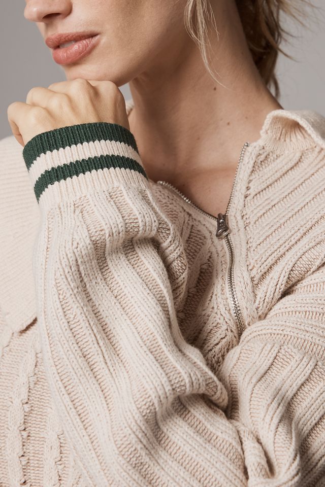 Maeve Cabled Long-Sleeve Zip-Neck Sweater Dress #3