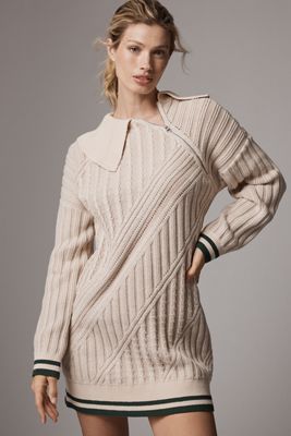 Maeve Cabled Long-Sleeve Zip-Neck Sweater Dress