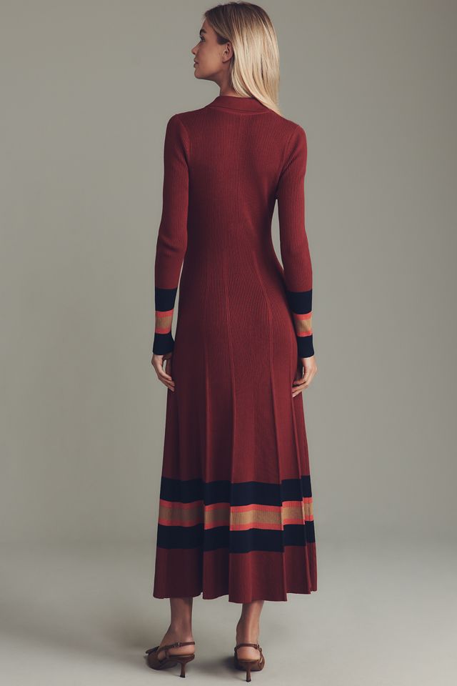 Maeve Pleated Long-Sleeve Midi Sweater Dress #1