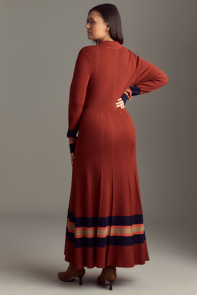 Maeve Pleated Long-Sleeve Midi Sweater Dress #5