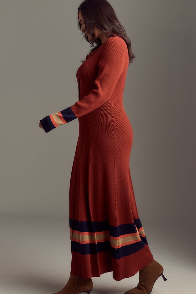 Maeve Pleated Long-Sleeve Midi Sweater Dress #6