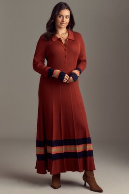 Maeve Pleated Long-Sleeve Midi Sweater Dress