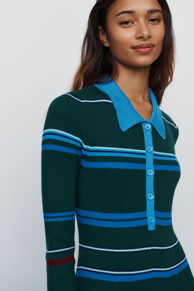 Maeve Pleated Long-Sleeve Midi Sweater Dress #1