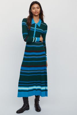 Maeve Pleated Long-Sleeve Midi Sweater Dress