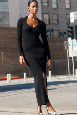 By Anthropologie Long-sleeve Crisscross Knit Midi Dress In Black