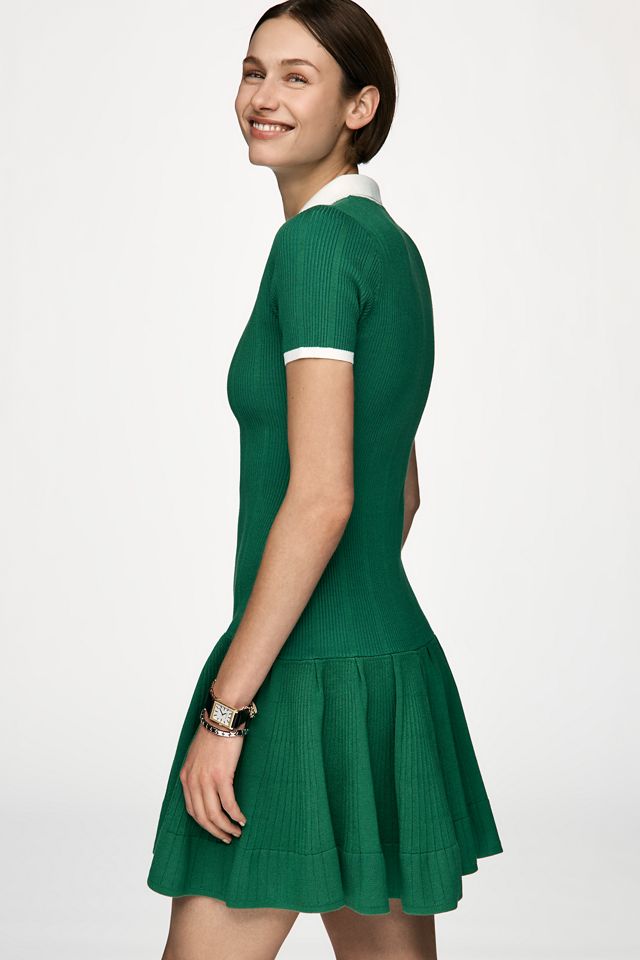 slim fit dress slacks Frame Women's The Cable Polo Dress | Kelly Green Multi | Cashmere main image 1