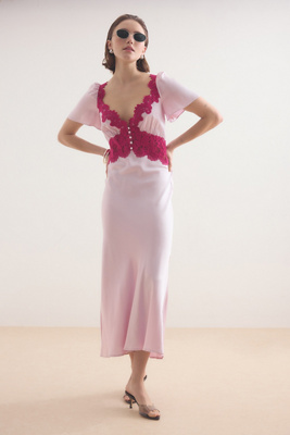 By Anthropologie Olivia Satin Lace Midi Dress