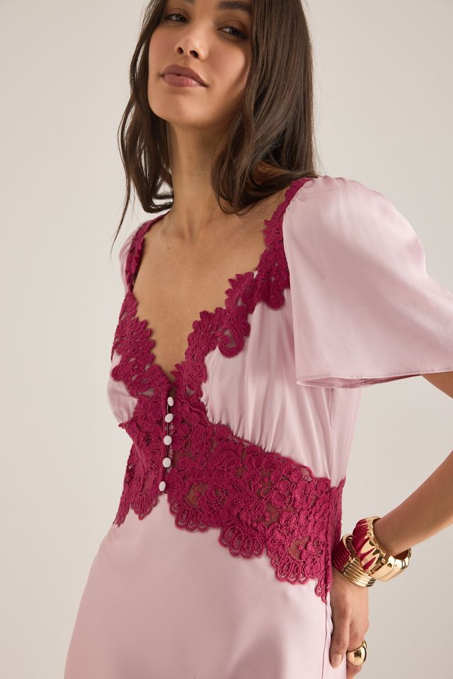 By Anthropologie Olivia Satin Lace Midi Dress | Anthropologie UK