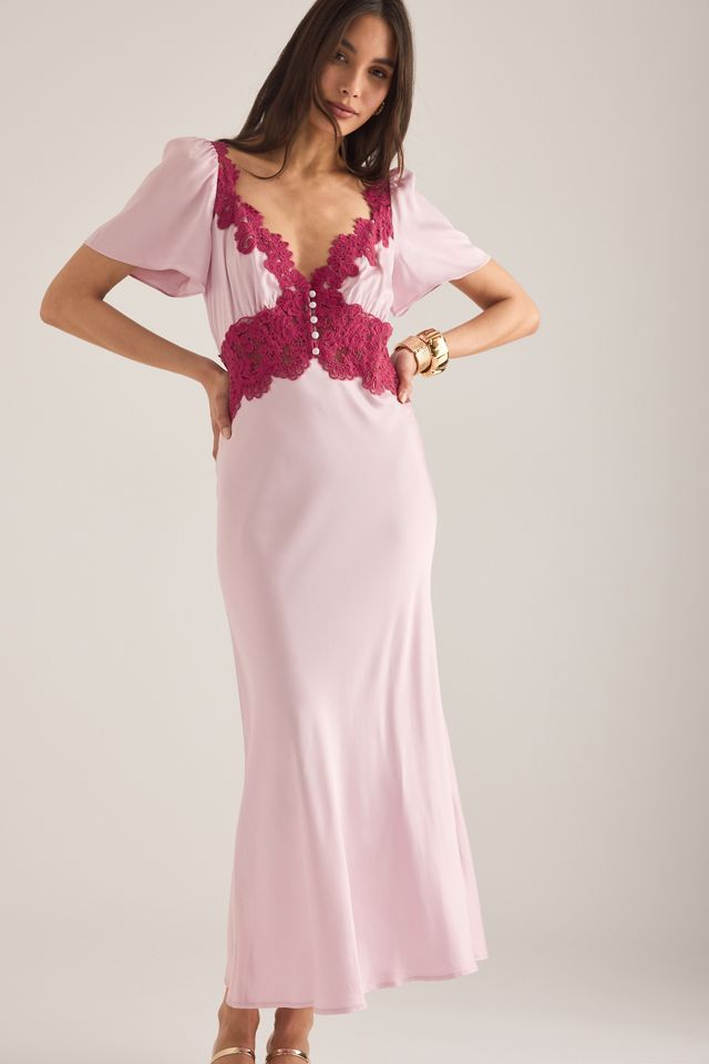 By Anthropologie Olivia Satin Lace Midi Dress | Anthropologie UK