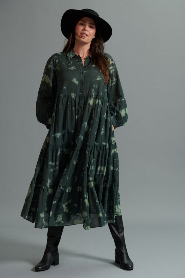 Emerald Tie-Dye Maxi Shirtdress #9