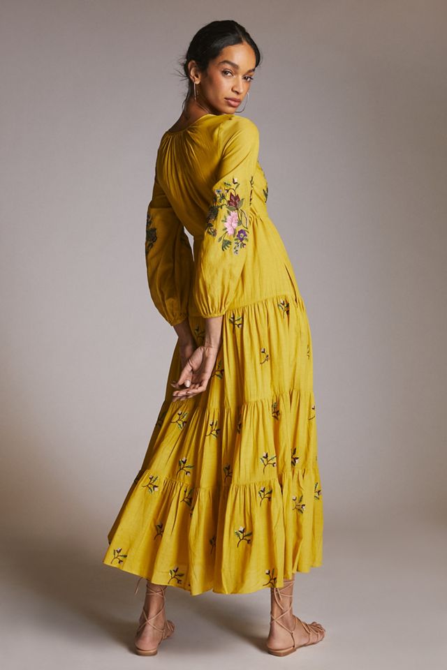 Embroidered V-Neck Maxi Dress #1