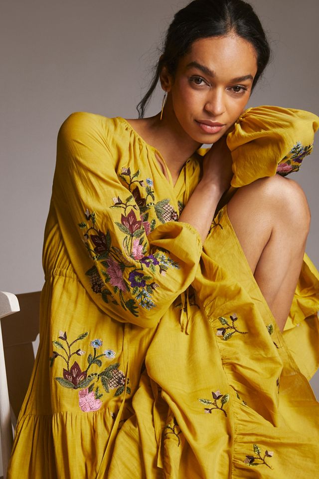 Embroidered V-Neck Maxi Dress #4