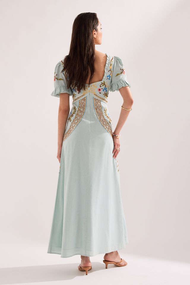 Vestido Maxi Bordado de Manga Corta By Anthropologie #3