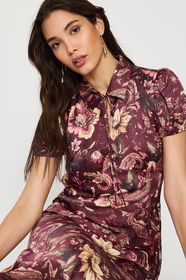 By Anthropologie Collared Satin Midi Dress #5