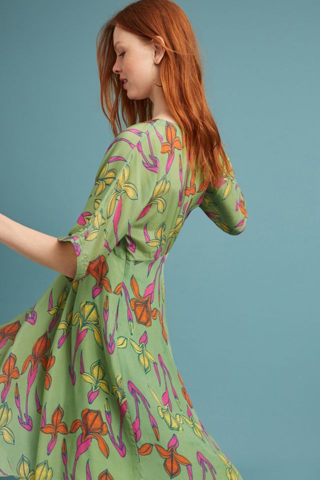 ganni green tiger dress Women's Sheer Lime Green Kimono Dress with Ruffle Sleeves – Amy Page  DeBlasio