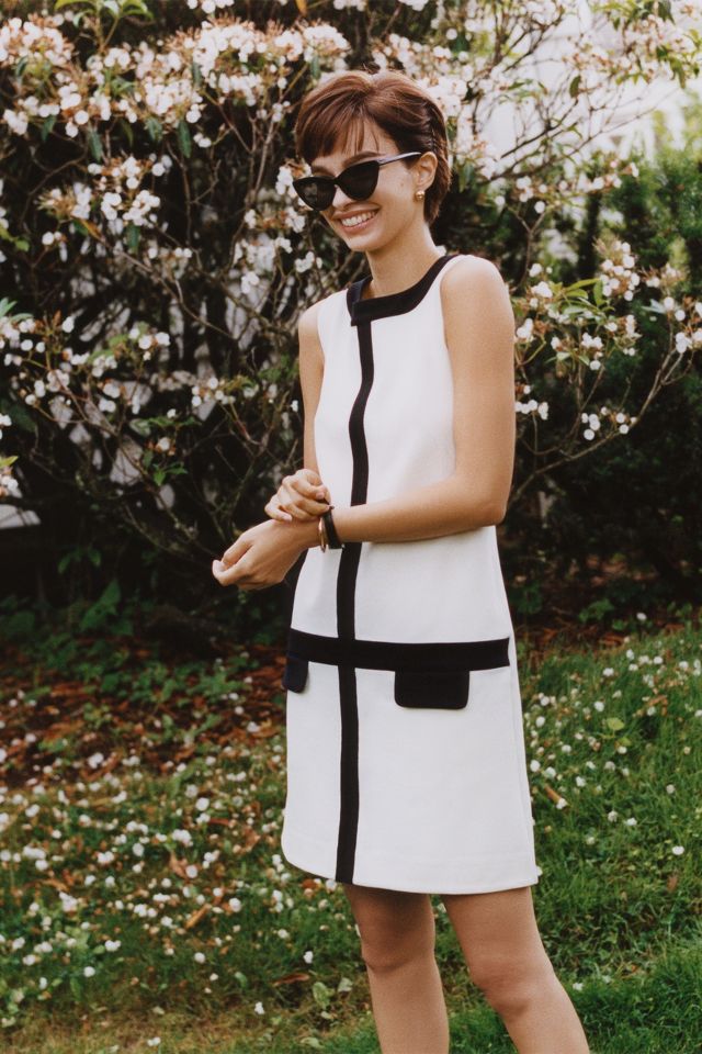 Black and shop white anthropologie dress