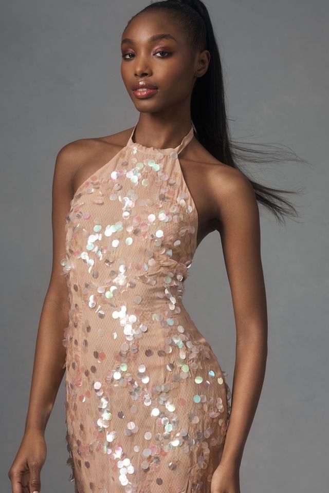 Tanvi Kedia Halter Sequin Mesh Midi Dress #1