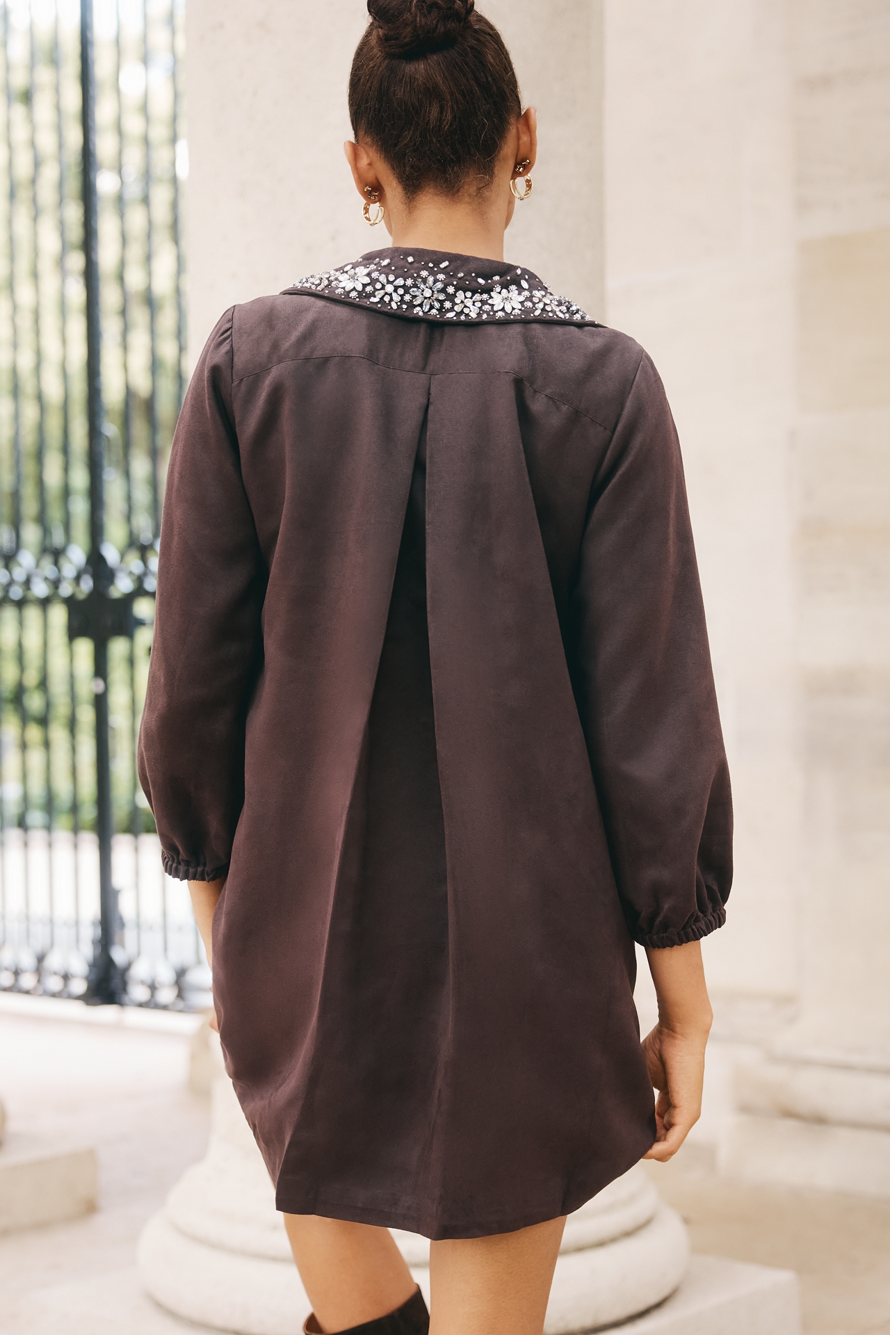 TAKE Faux-Suede Embellished Mini Dress