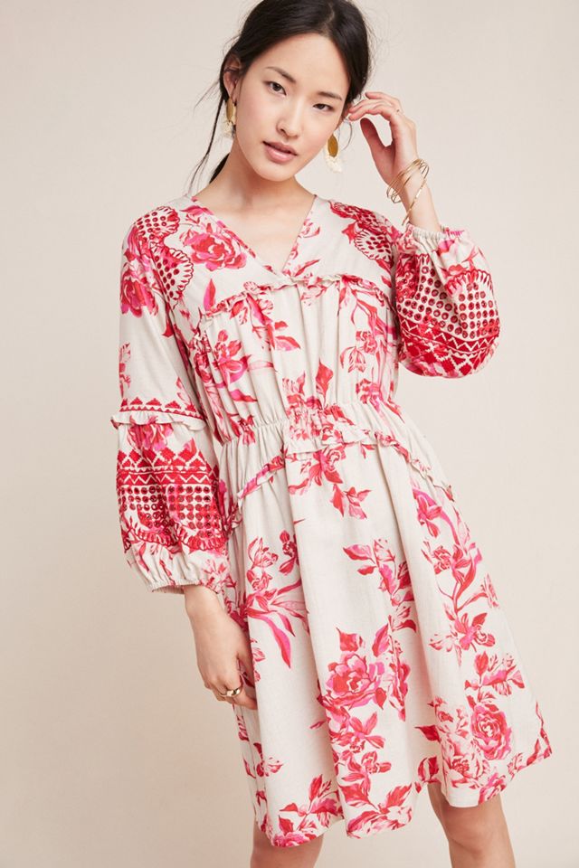 Embroidered Floral Cotton Tunic from India - Floral Sonata