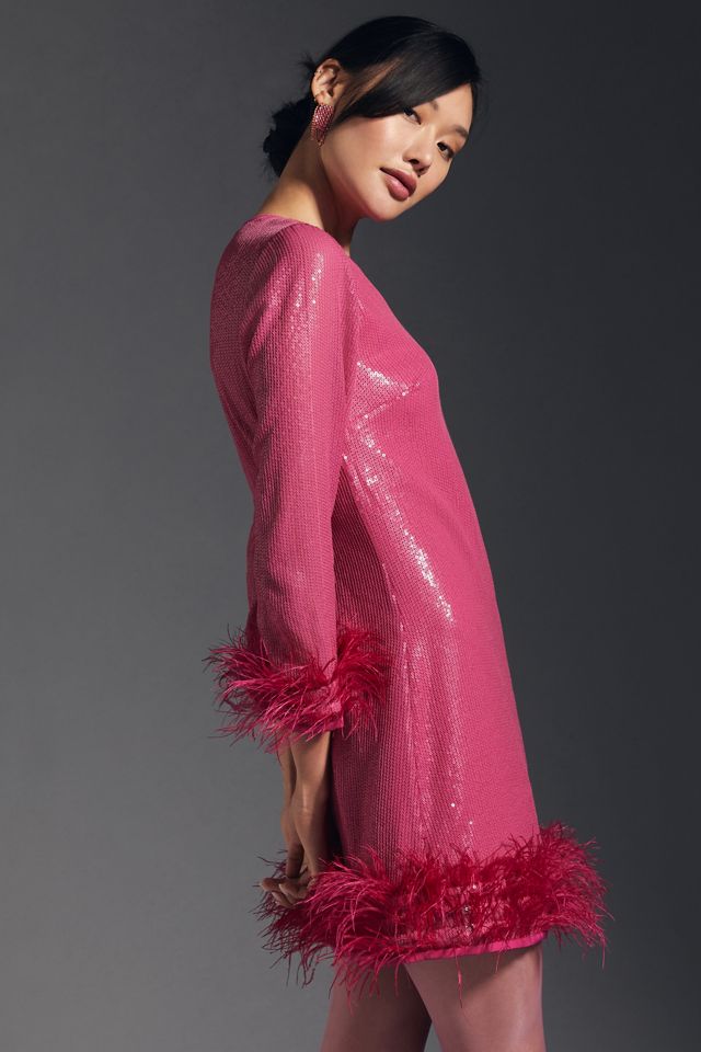 Vineet Bahl Feather-Trimmed Shift Dress