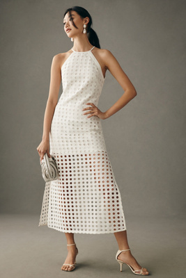 Vineet Bahl Halter Lace Dress In White