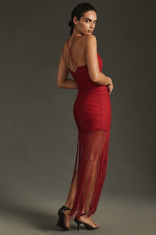 Vineet Bahl Sleeveless V-Neck Fringe Maxi Dress #3