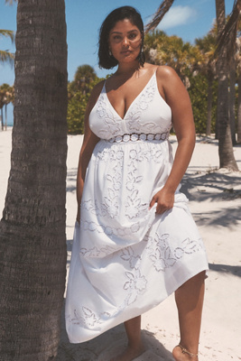 Vineet Bahl Sleeveless V-Neck Floral Cutwork Midi Dress