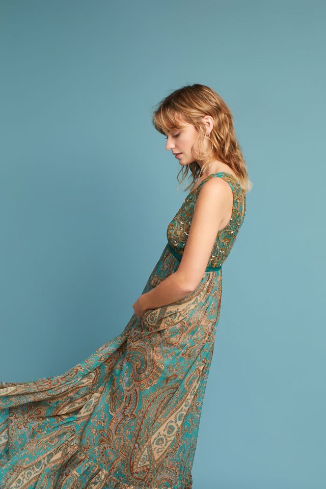 ✨ANTHROPOLOGIE Ranna Gill Beaded Paisley Maxi Dress deals 4 worn 2x