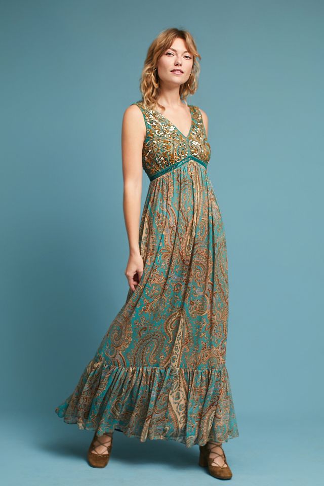 Beaded Paisley Maxi Dress