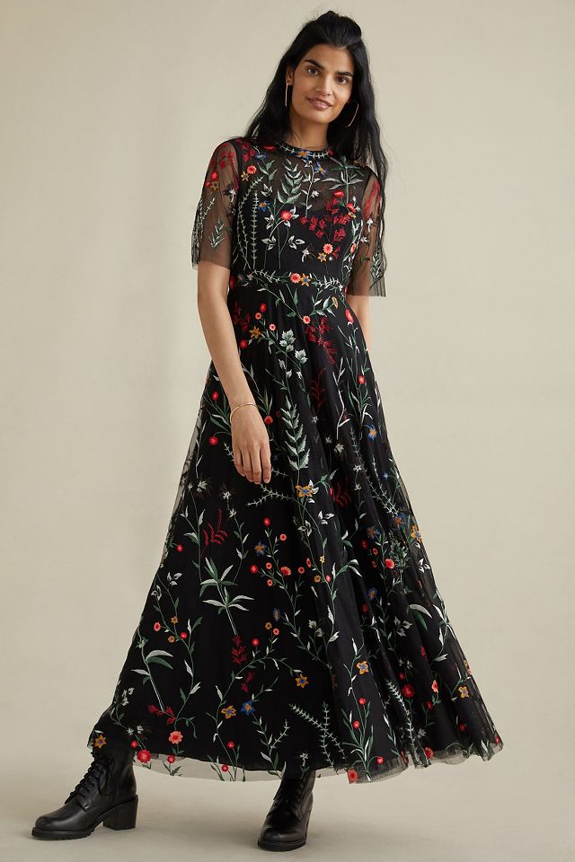 Anthropologie black floral sales dress