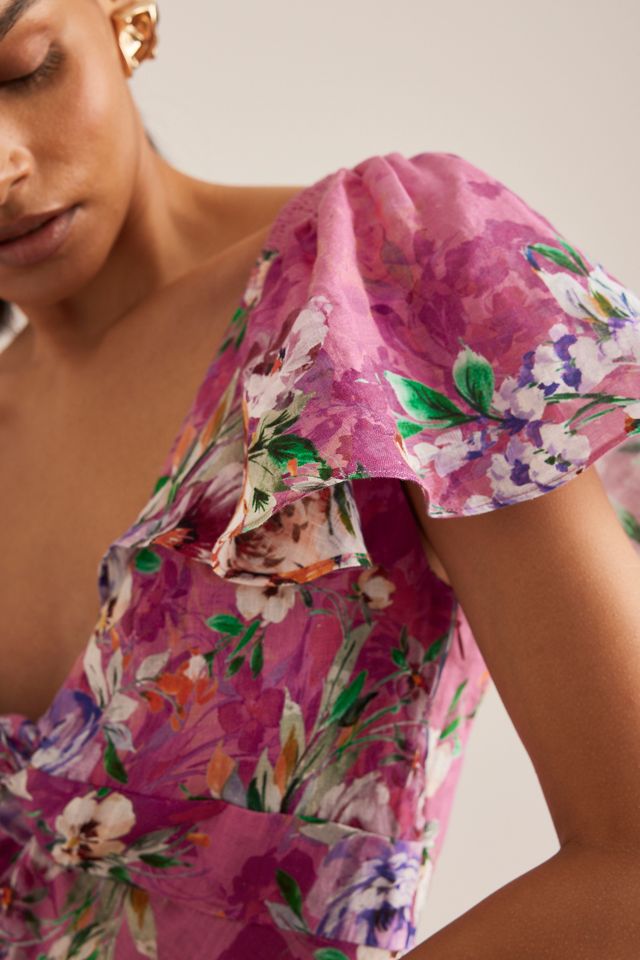 By Anthropologie Flutter-Sleeve Linen Maxi Dress #5