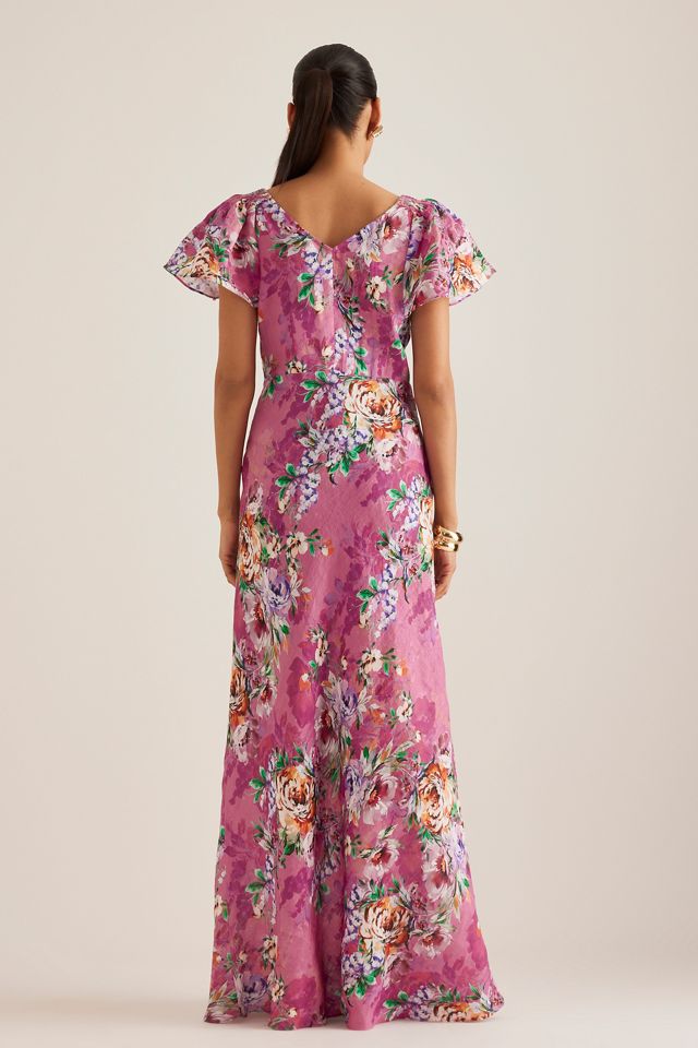 By Anthropologie Flutter-Sleeve Linen Maxi Dress #1