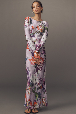 Kachel Long-Sleeve Printed Slip Maxi Dress
