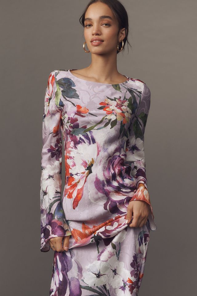 Vestido Maxi Deslizante de Manga Larga Estampado Kachel #3