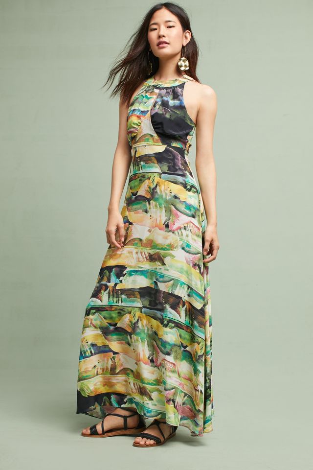 Anthropologie green silk outlet dress